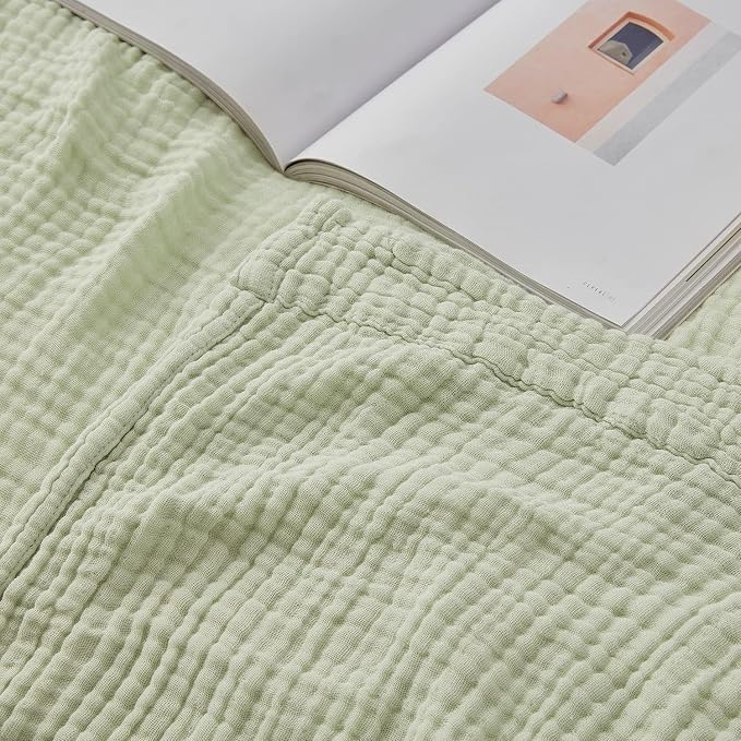 EMME Cotton Throw Blanket 100% Muslin Soft Blanket for Couch 4-Layer Breathable Gauze All Season Soft and Lightweight Pre-Washed Cotton (Mint Green, 50"x71")