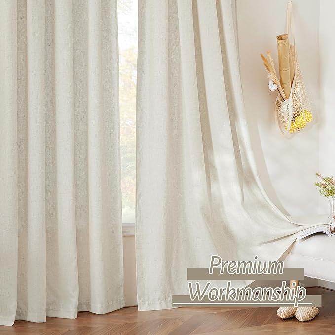 RYB HOME Linen Blend Curtains 63 inch Length - Semi Sheer Curtains & Drapes Light Filtering for Bedroom Bathroom, 52" W x 63" L, 2 Panels