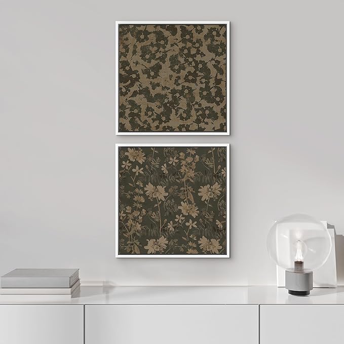 SIGNFORD Framed Canvas Print Wall Art Set Botanical Floral Rustic Beige Flowers Modern Art Nordic Relax/Calm for Living Room, Bedroom, Office - 24"x24"x2 White