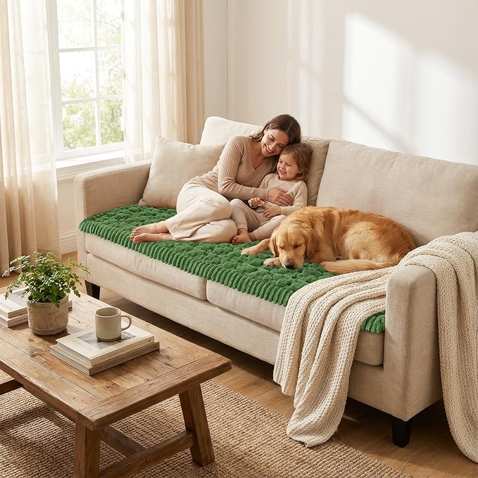 Smiry Couch Covers for Dogs Washable, Non Slip Fuzzy Pet Couch Covers for Sofa, Soft Thick Sofa Slipcovers Furniture Protector Pet Friendly (Olive Green, 27.6" x 88")