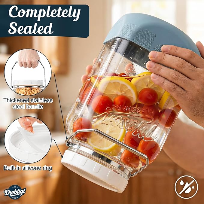 2 Pack 1.5 Gallon Large Glass Jar with Airtight Lid, Wide Mouth Glass Flour Sugar Storage Containers with Scale Marks for Pantry Organizers, Glass Canisters with Heavy-duty Handles & Non-slip Bases
