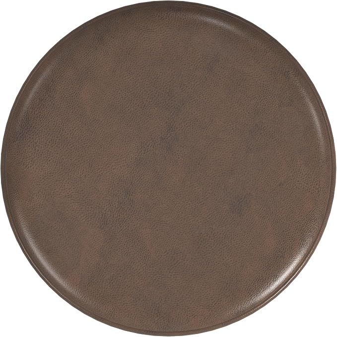 HomePop 18" Round Ottoman - Brown Faux Leather