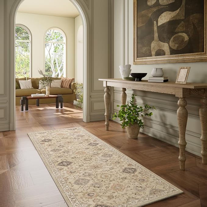 Machine Washable Hallway Runner Rug: 2'x6' Kitchen Rugs Stain Resistant Non Slip Low Pile Soft Carpet Runners for Hallways Indoor Entryway Kitchen Beside Bedroom Bathroom Farmhouse