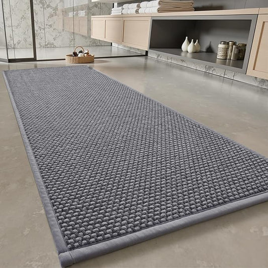 PADOOR-Bath Mat Runner-Super Absorbent Chenille Bathroom Mats-Rubber Backed Bath Mats for Bathroom Non Slip, Easy Clean Bathroom Runner Rugs Front of Bathtub,Shower Room,Sink-17×59