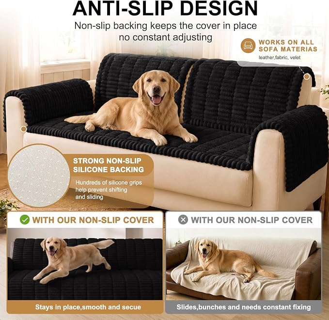 Smiry Couch Cover for Dogs, Non Slip Washable Sofa Protector for Pets, Soft Furniture Cover for Pet, Stylish Sofa Covers, Cozy Protect Against Fur, Dirt & Everyday Messes (Black, 35.4" x 35.4")