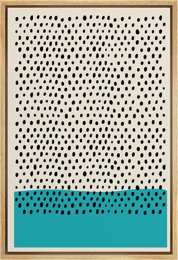 IDEA4WALL Framed Canvas Print Wall Art Black Dots with Teal Color Block Geometric Shapes Illustrations Modern Art Mid-Century Modern Ultra for Living Room, Bedroom, Office - 16"x24" Natural