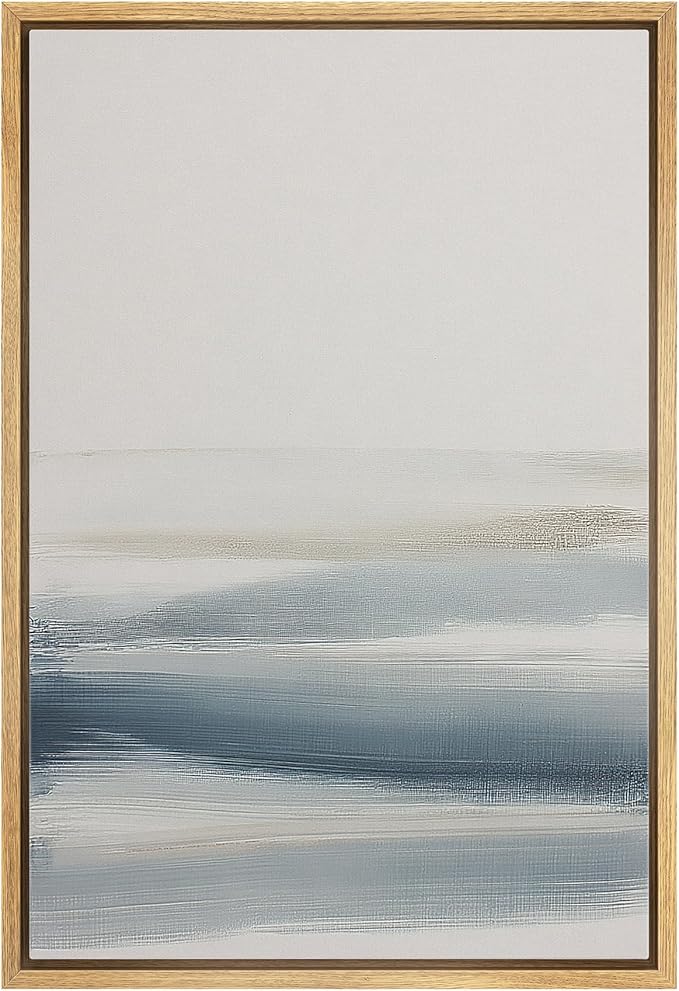 MUDECOR Framed Canvas Print Wall Art Minimalist Neutral Abstract Landscape Soft Blue Beige Illustrations Minimalism Decorative Bohemian Colorful Zen for Living Room, Bedroom, Office - 16"x24" NATURAL