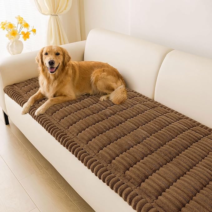 hyha Couch Cover for Dogs Washable, Non Slip Thick Flannel Sofa Protector, Pet Friendly Plush Furniture Cover for Sectional Sofa & Loveseat (Brown, 27.6" x 82.7")