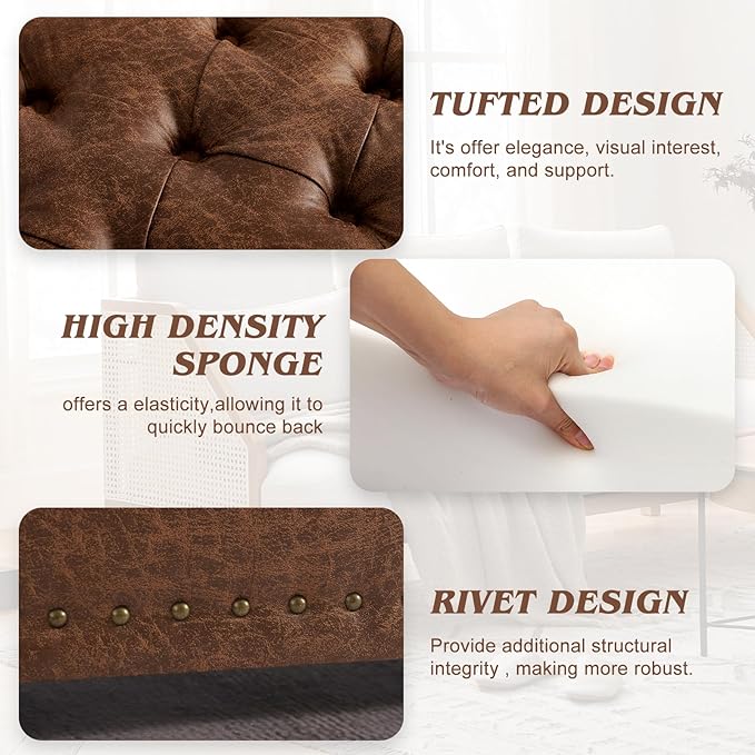 End of Bed Storage Bench - 51" Tufted Rectangular Ottoman Storage Benches - Large Bedroom Ottoman Bench with Storage Foot of Bed for Living Room Bedroom (Brown)