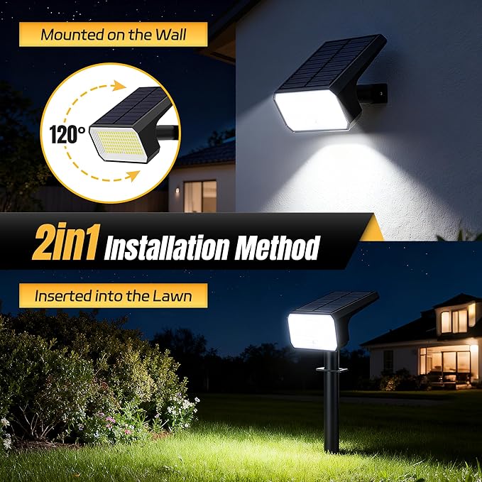 Solar Spot Lights Outdoor, [4 pack/118 LED] 4 Modes Auto On/Off Solar Landscape Spotlights, Ip67 Waterproof Solor Powered Pathway Lights for Outside Yard Garden Walkway Tree Patio (Cool White)
