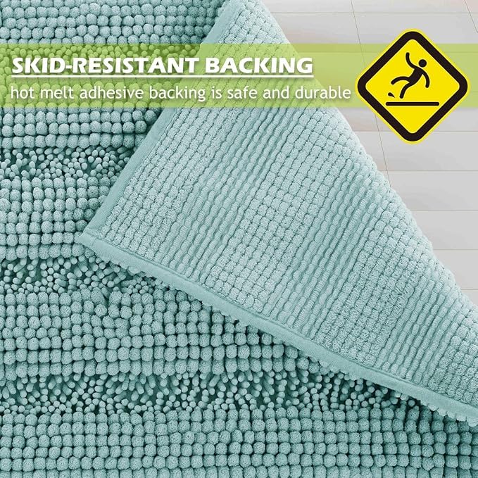 KGORGE Large Bathroom Rugs - Decorations Soft Bath Mat Water Absorbent Non-Slip Quick Drying Thick Shaggy Chenile Bathtub Set for Toilet Kitchen Entryway, Aqua, 70" x 24", 1 Piece