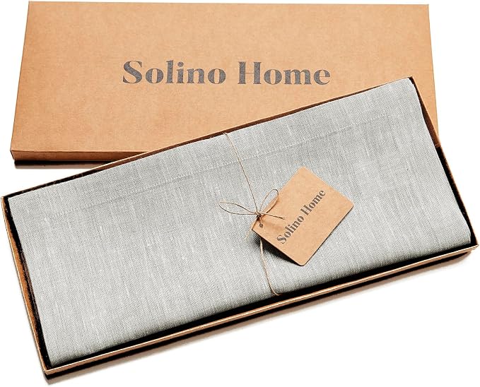 Solino Home Linen Oyster Grey Table Runner 108 Inches Long - Athena, 100% Pure Linen Dining Table Runner 14 x 108 Inch for Summer