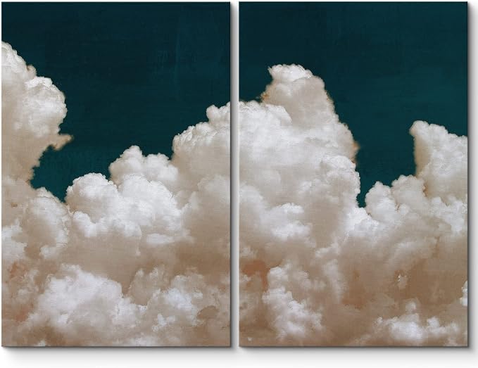 SIGNLEADER Canvas Print Wall Art Set White Pastel Cloud Navy Blue Sky Landscape Nature Wilderness Photography Modern Art Scenic Colorful for Living Room, Bedroom, Office - 16"x24" x 2