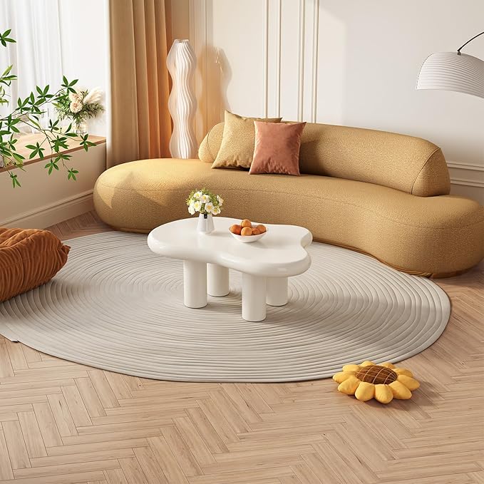 35.43" White Cloud Coffee Table, Modern Round Edge Coffee Table with 4 Sturdy Support Legs and 2.28" Thick Tabletop,Easy Match for Living Room, Bedroom, Balcony, Patio