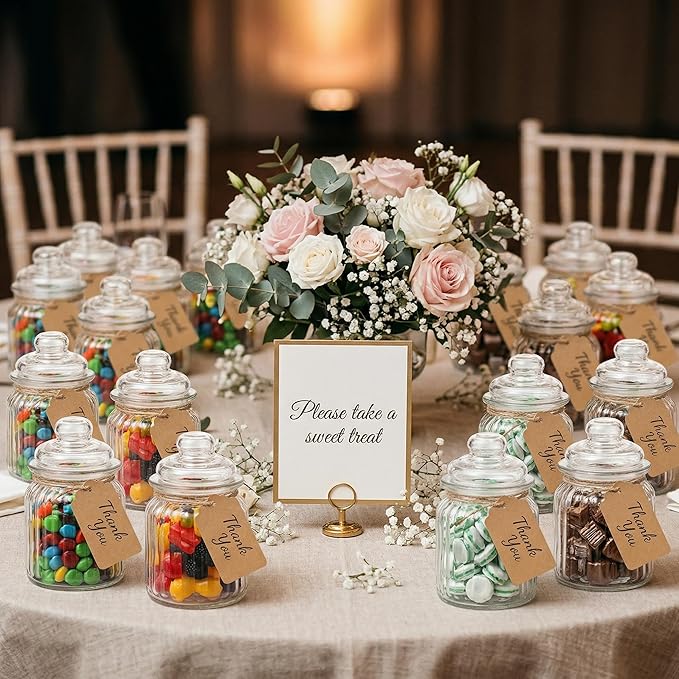 TOPZEA 12 Pack Glass Favor Jars with Airtight Lids, 8 oz Clear Apothecary Jar Decorative Vintage Kitchen Storage Canister for Cookie, Candy, Sugar, Spice, Wedding Easter Favor, Candle, Vertical Ribbed