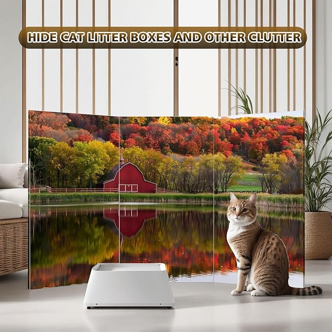 2 Ft Room Divider Screen Reflection Fall Southern Minnesota Portable Short Canvas Folding Screen 3 Panel Freestanding Separator Privacy Partition Indoor Home Office
