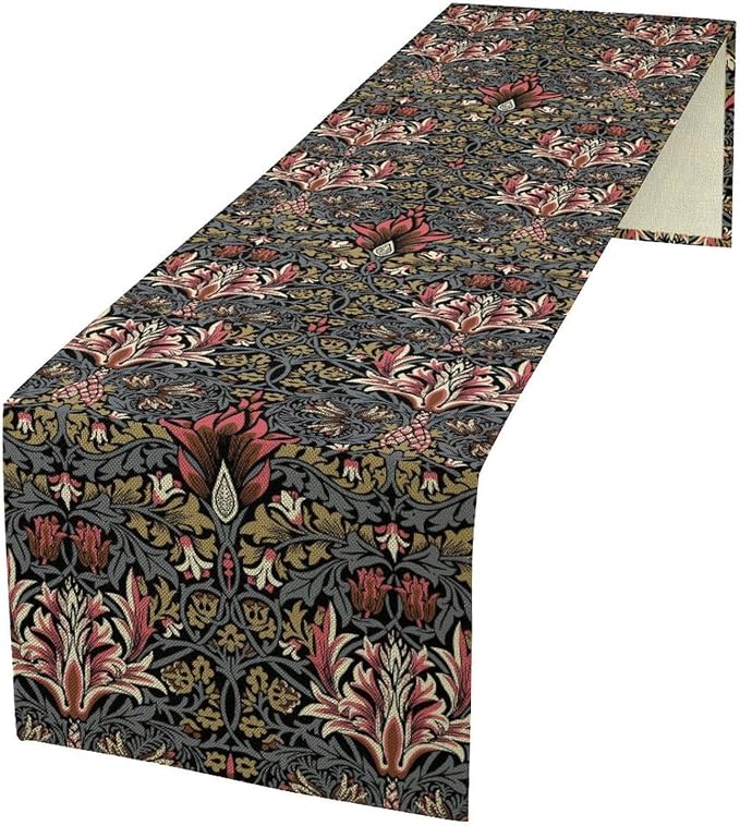 William Morris Vintage Flower Table Runner, Beautiful Vintage Boho Floral Tree Plant Birds Pattern Dinner Runner for Home Kitchen Dining Table Decoration 13x60 Inch
