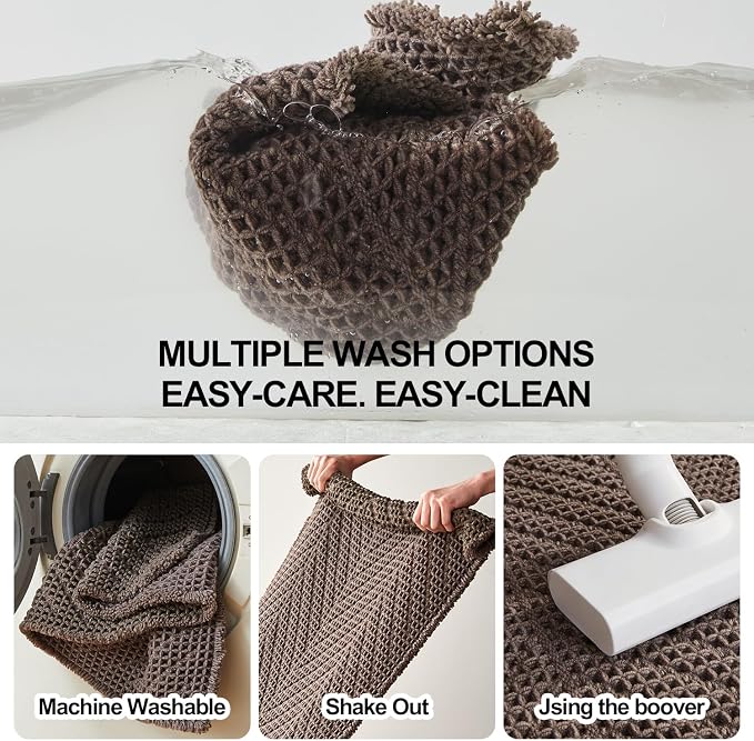 Sunfly Boho Herringbone Waffle Bath Mat, Ultra Soft Non-Slip Bathroom Rug - Super Absorbent & Quick Dry, Washable Bath Rug for Bathroom 24"x48" Taupe