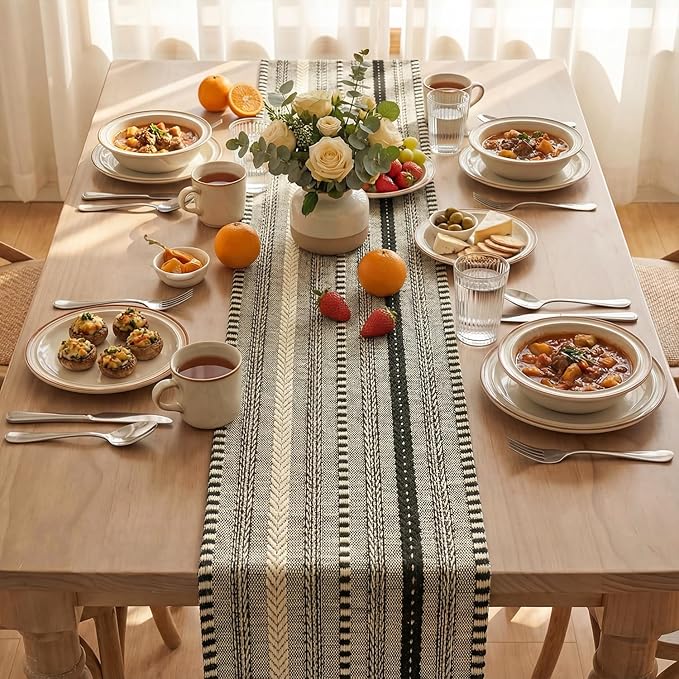 Artoid Mode Black Farmhouse Woven Table Runner, Seasonal Holiday Rustic Kitchen Dining Table Decoration for Home Party Decor 12x48 Inch