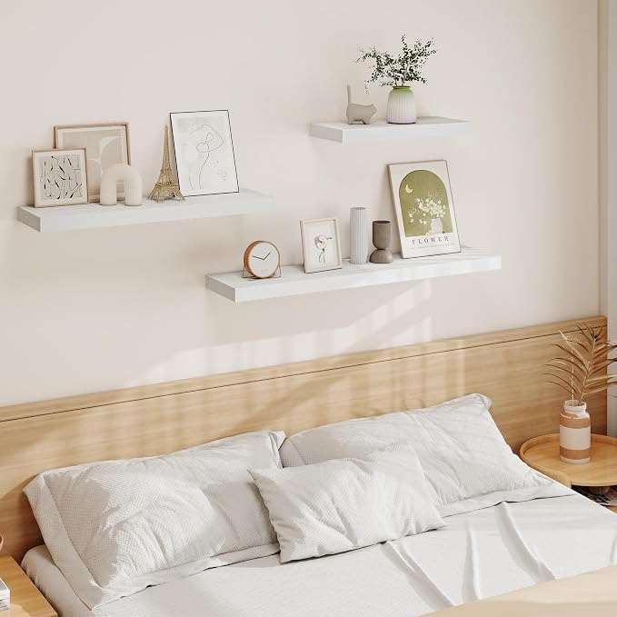 Vivelove White Floating Shelves 36 Inches Long, Wall Display Shelves with Invisible Brackets, for Bathroom Living Room Kitchen Bedroom Office Farmhouse Home Decor, 36x9.3X 1.5 - Set of 2, White