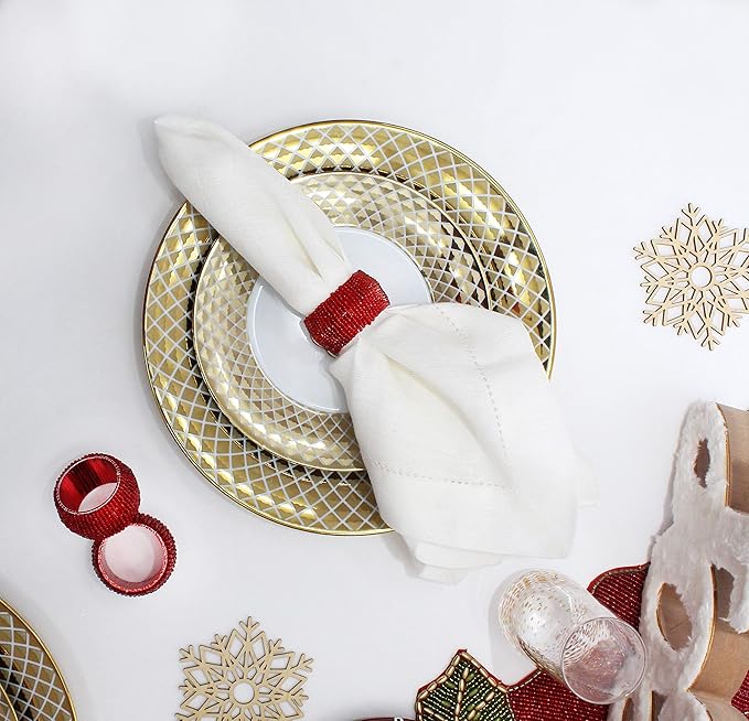 Genuine Linen Napkins - Set of 12 Cloth Napkins with Hemstitch Detail - Hand Crafted Pure Luxury Linen Reusable Lunch Dinner Napkin - Fall Summer Holiday Table - Large 18x18 - Ivory - COTTON CRAFT