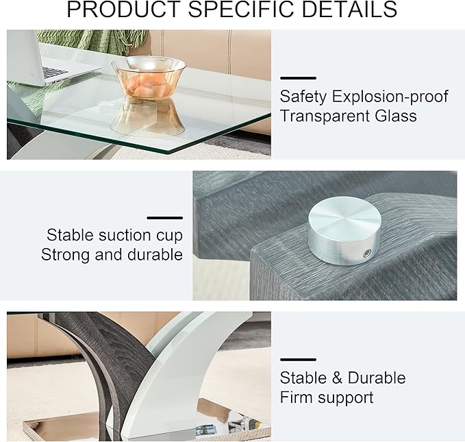 47'' Glass Coffee Table for Living Room,Rectangle Clear Center Table,Modern Glass Sofa Coffee Table with Tempered Glass Top and MDF Thickened Base