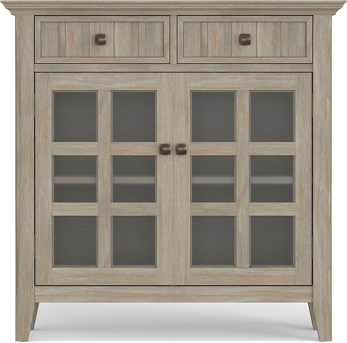 SIMPLIHOME Acadian Solid Wood 48 inch Wide Storage Bench that Seats 2 and 36 inch Wide Storage Cabinet in Distressed Grey for the Living Room, Entryway, and Family Room, Transitional Style