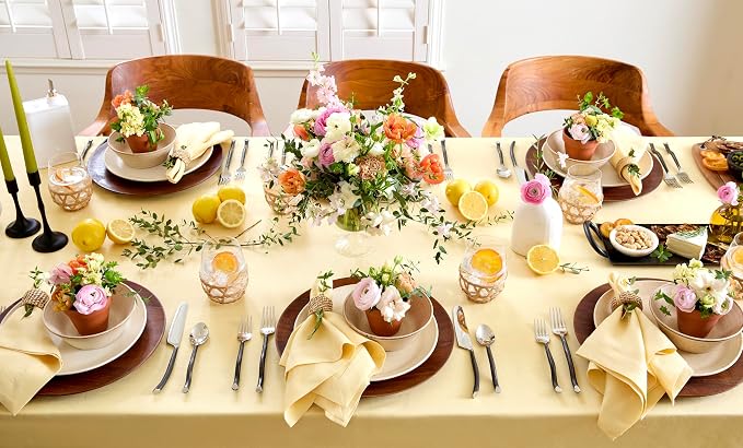 Solino Home Linen Tablecloth 60 x 156 Inch - 100% Pure Linen Golden Straw Table Cloth for Rectangle Tables - Fete, Machine Washable Tablecloth for Summer