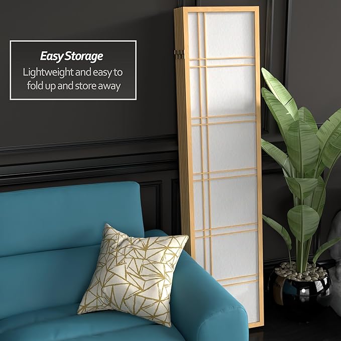 Red Lantern 6 ft. Tall Double Cross Shoji Screen - Natural - 6 Panels