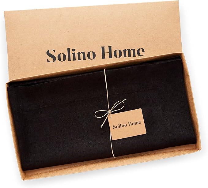Solino Home Black Linen Tablecloth 52 x 52 Inch - 100% Pure Linen Square Table Throw - Fete, Machine Washable Table Cloth