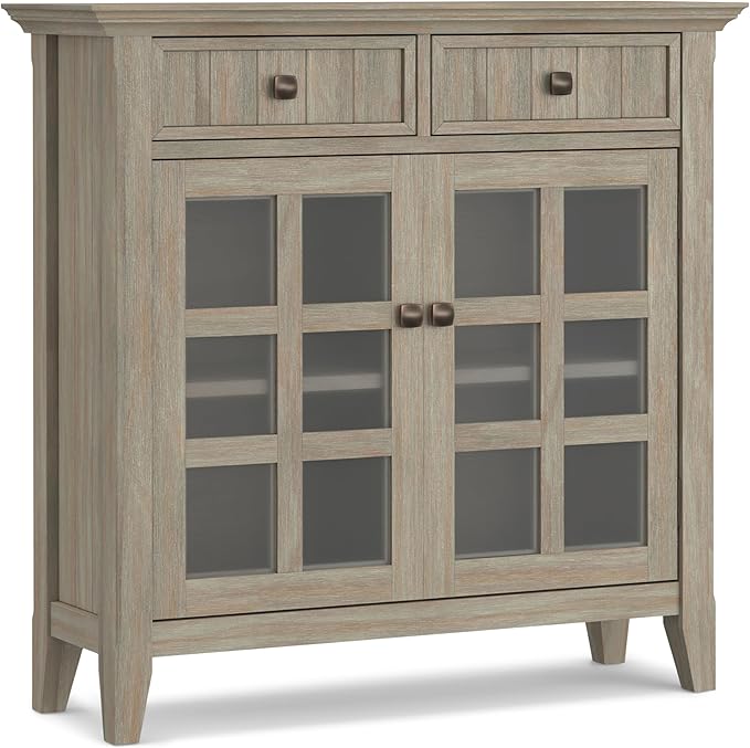 SIMPLIHOME Acadian Solid Wood 48 inch Wide Storage Bench that Seats 2 and 36 inch Wide Storage Cabinet in Distressed Grey for the Living Room, Entryway, and Family Room, Transitional Style