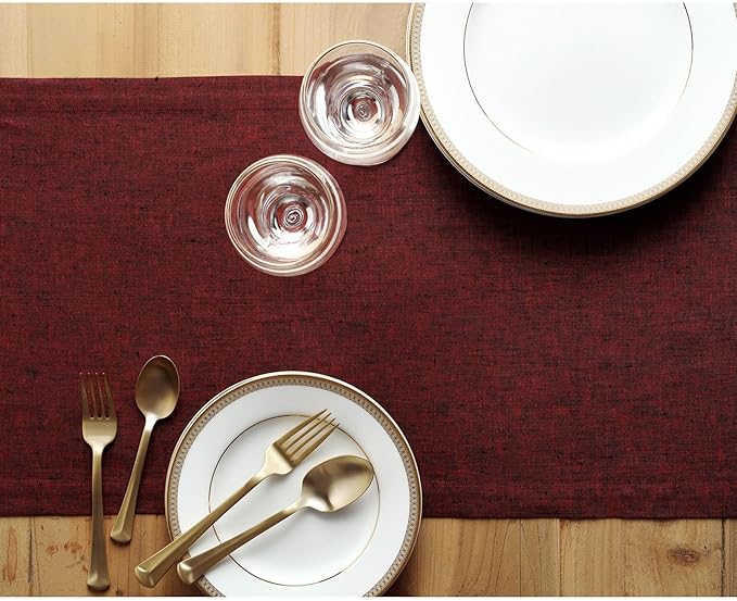 Solino Home Linen Red Garnet Table Runner 108 Inches Long - Athena, 100% Pure Linen Dining Table Runner 14 x 108 Inch for 4th of July