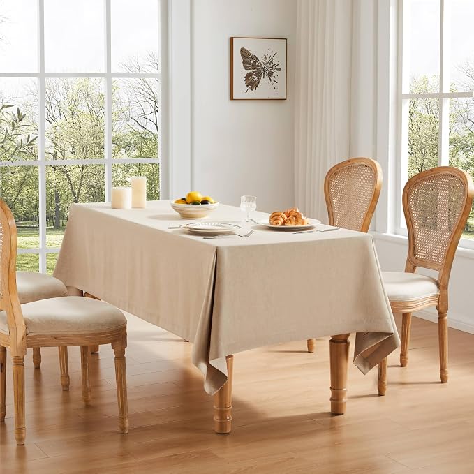 ZeeMart Basic Linen Textured Table Cloth, 52 x 52 Inch Natural, Farmhouse Style Beige Square Tablecloth, Wrinkle Resistant Washable Heavy Weight TableCloths