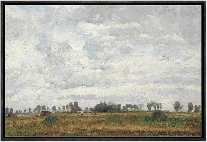 MUDECOR Framed Canvas Print Wall Art Classic Impressionist Sky & Landscape Vintage Cloud Illustrations Digital Art Decorative Bohemian Contemporary for Bedroom - 24"x36" Black