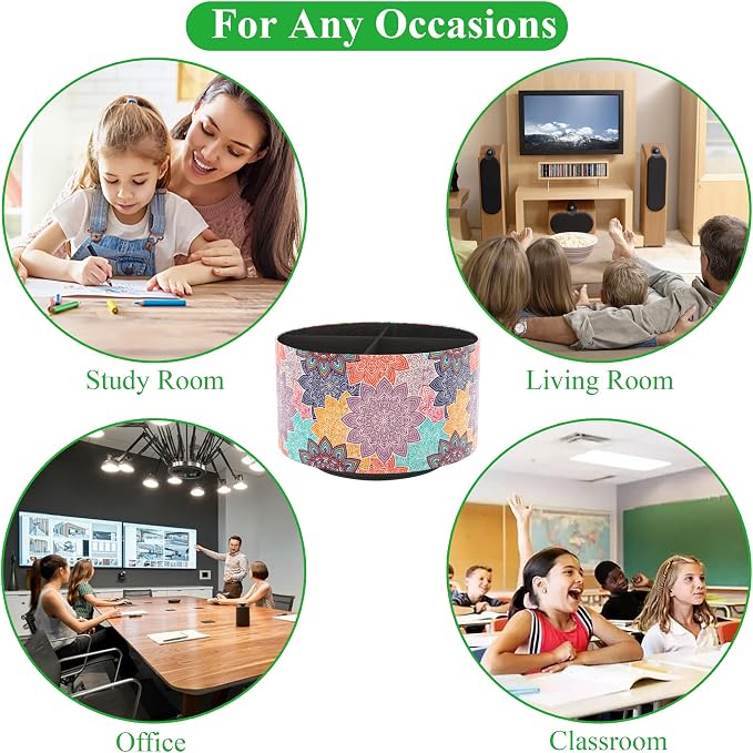 Round Leather Art Supply Organizer,Remote Control Holder,360 Degree Rotating,Multi-Functional Pencil Holder,4 Compartments Desktop Stationary Organizer(1-Colorful Flower)