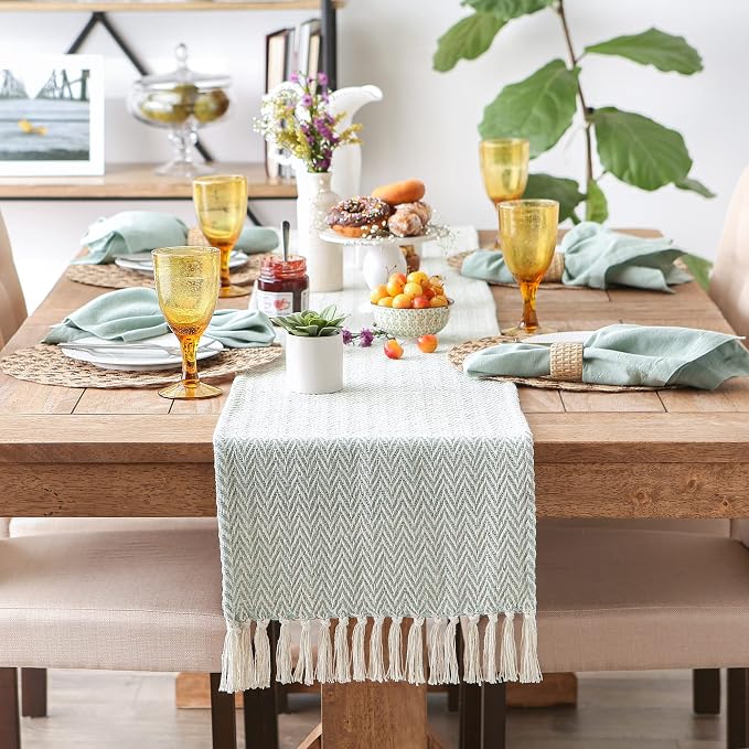 DII Woven Basic Tabletop Collection Chevron Table Runner, 15x108, Jadeite