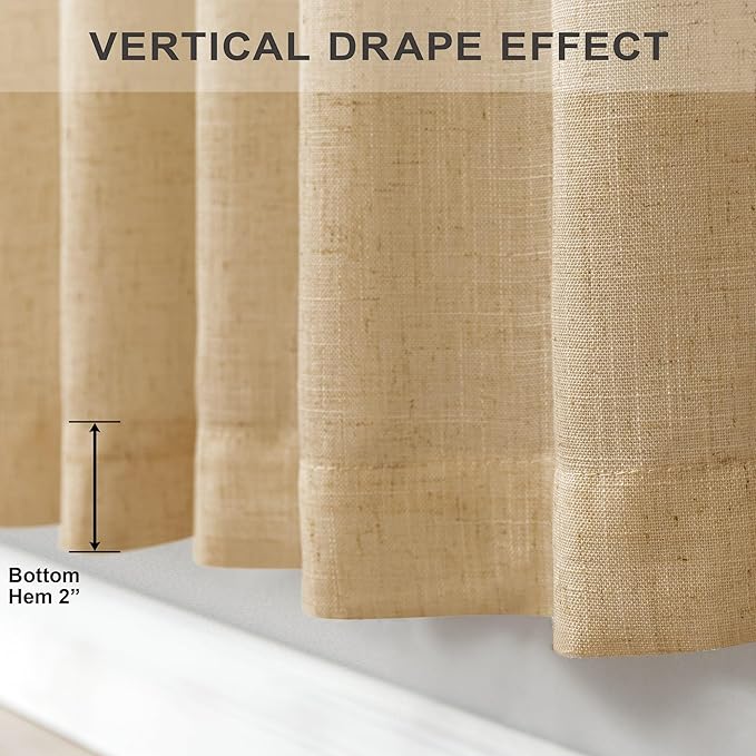 Burlap Color Curtains 84 Inch Length for Living Room 2 Panels Back Tab Pocket Primitive Drapes Flax Linen Country Cotton Light Filtering Sheer Tan Brown Curtains for Bedroom Farmhouse Decor 7 FT Long