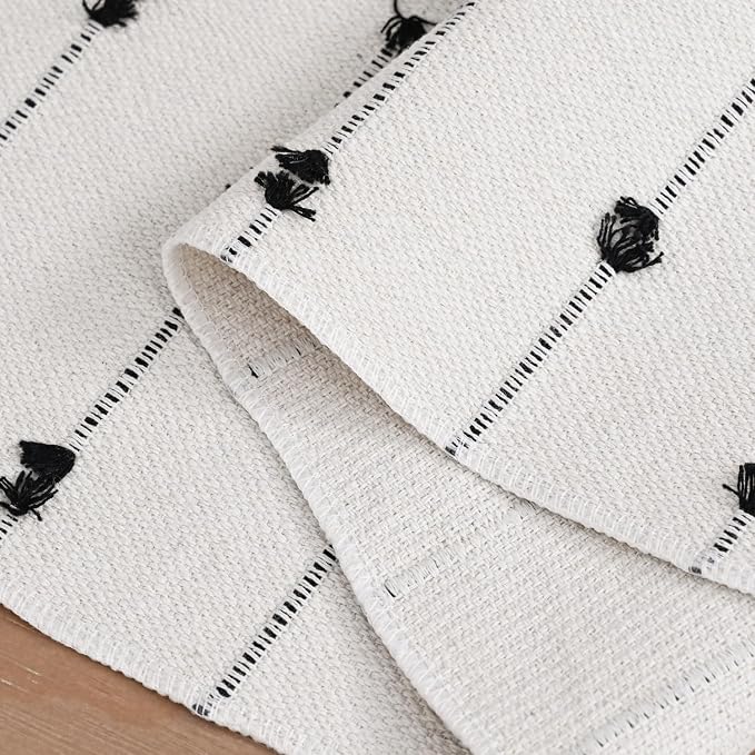 Artoid Mode Black Boho Rustic Cotton Woven Table Runner, Seasonal Halloween Kitchen Dining Table Decoration for Home Party Decor 12x36 Inch