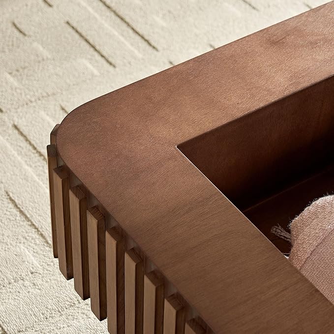 Square Lift Top Coffee Table with Storage for Living Room Office, Modern Fluted Coffee Table, 35.43" Wood Dining Center Tables with Large Hidden Space - Walnut