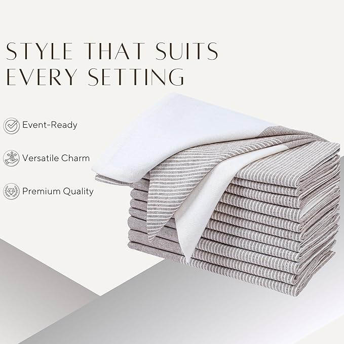 Palisa 100% Cotton Cloth Dinner Napkins [Pack of 4, Nut Brown] Striped Pattern Reusable Table Linen Napkins for Home & Kitchen | Parties & Farmhouse Dining Décor 18x18 Inch