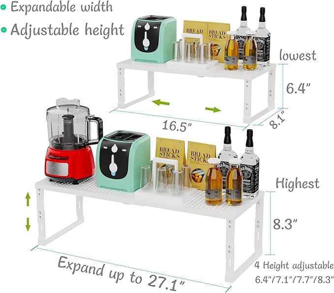 Jojocross Adjustable Expanable Stackable Spice Rack Shelf Pantry Storage Organizer for Kitchen Cabinet,Countertop,Bathroom and More.Space is no Longer Limited(3Packs/White/Medium)