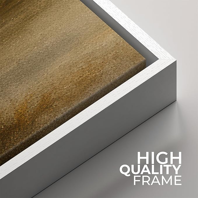 SIGNFORD Framed Canvas Print Wall Art Set Warm Brown Abstract Landscape Artwork, Moody Lake Reflection Illustrations Modern Art Minimal Relax/Calm for Living Room, Bedroom, Office - 24"x24"x2 WHITE