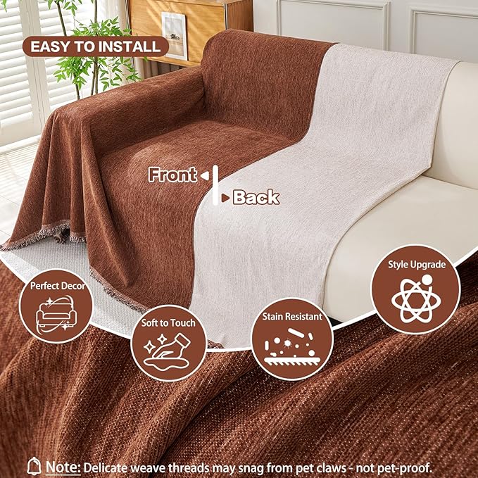 DREAMINGO Sofa Covers Washable Thick Chenille Couch Cover for 2 Cushion Couch Sofa Multi-Use Couch Cover Blanket Modern Pet Furniture Protector Sectional Couch Slipcover 91"x118", Chocolate Brown