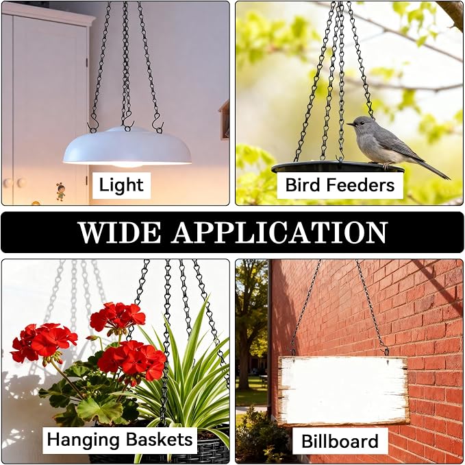 ZeeDix 4 Pack, 16 Inch Hanging Basket Chain with Hooks, Black Metal Planter Flower Pot Chain for Hanging Plants Outdoor, Adjustable Replacement Chain for Lanterns, Bird Feeders and Flowers