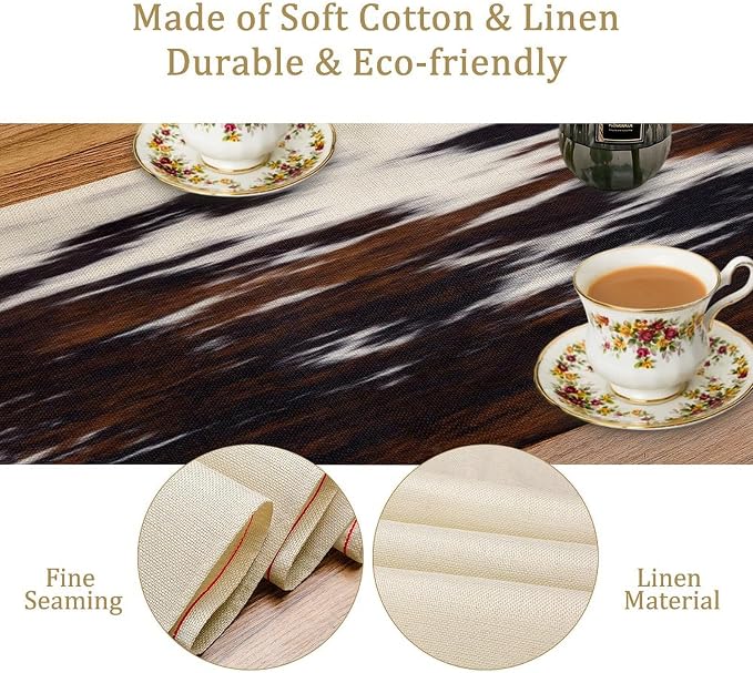 Cow Print Table Runner, Black White Cowhide Print Western Style Table Runner Country Farmhouse Cottage Cow Patten Table Decoration for Home Kitchen Dining 13x60 Inch