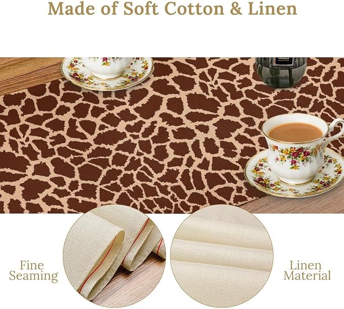 Fur Table Runner,Retro Farm Wild Animal Giraffe Pattern Table Runner for Coffee Table Dining Room Table Bedroom Party Holiday Decor 13x36inch