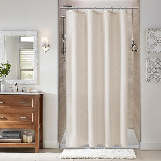 Naturoom 42 Inch Shower Curtain - Stall Narrow Half Green Linen Ultra Thick Fabric Shower Curtain Set with Hooks, Boho Farmhouse Rustic RV Camper Bath Curtains for Bathroom, Oatmeal, 42x72