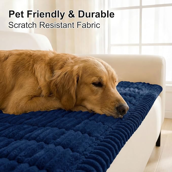 Smiry Couch Cover for Dogs Washable, Non Slip Fuzzy Pet Couch Covers for 3 Cushion Sofa Pet Friendly, Thick Soft Sofa Slipcovers Cushion Protector (Navy, 27.6" x 27.6")