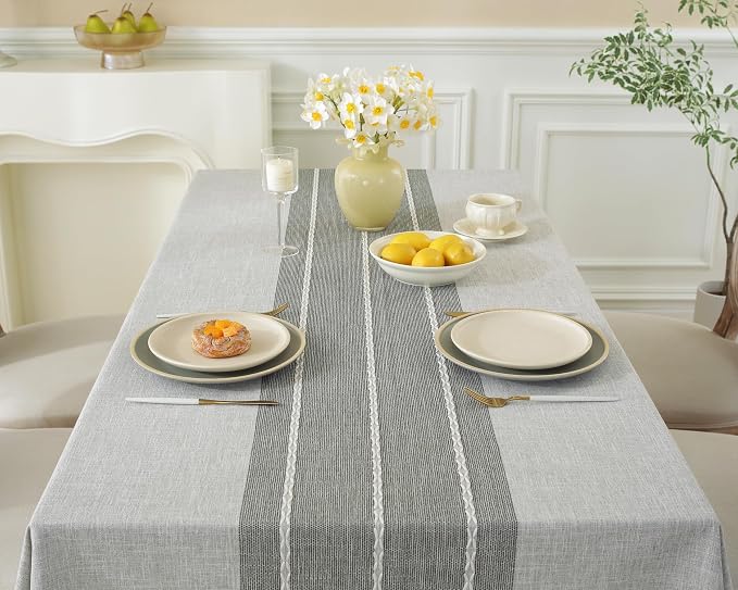 Alsoo Grey Tablecloth Rectangle 55 x 106 Inch, Waterproof Washable Wrinkle Free Table Cloth Cotton Linen Heavy Duty Fabric for Outdoor Picnic Camping Kitchen