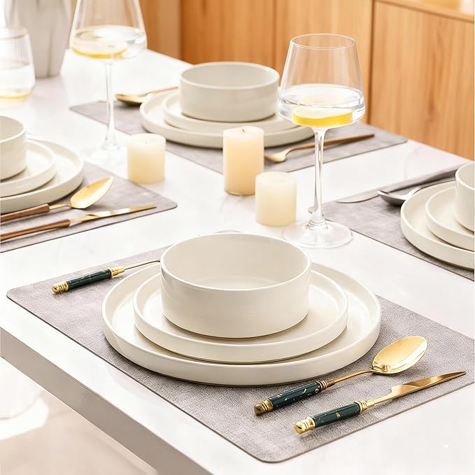 AmorArc Ceramic Dinnerware Set for 4 | Speckled Stoneware Plates and Bowls with unglazed terracotta | Scratch Resistant, Dishwasher & Microwave Safe Modern Dishes Sets- 12Pcs